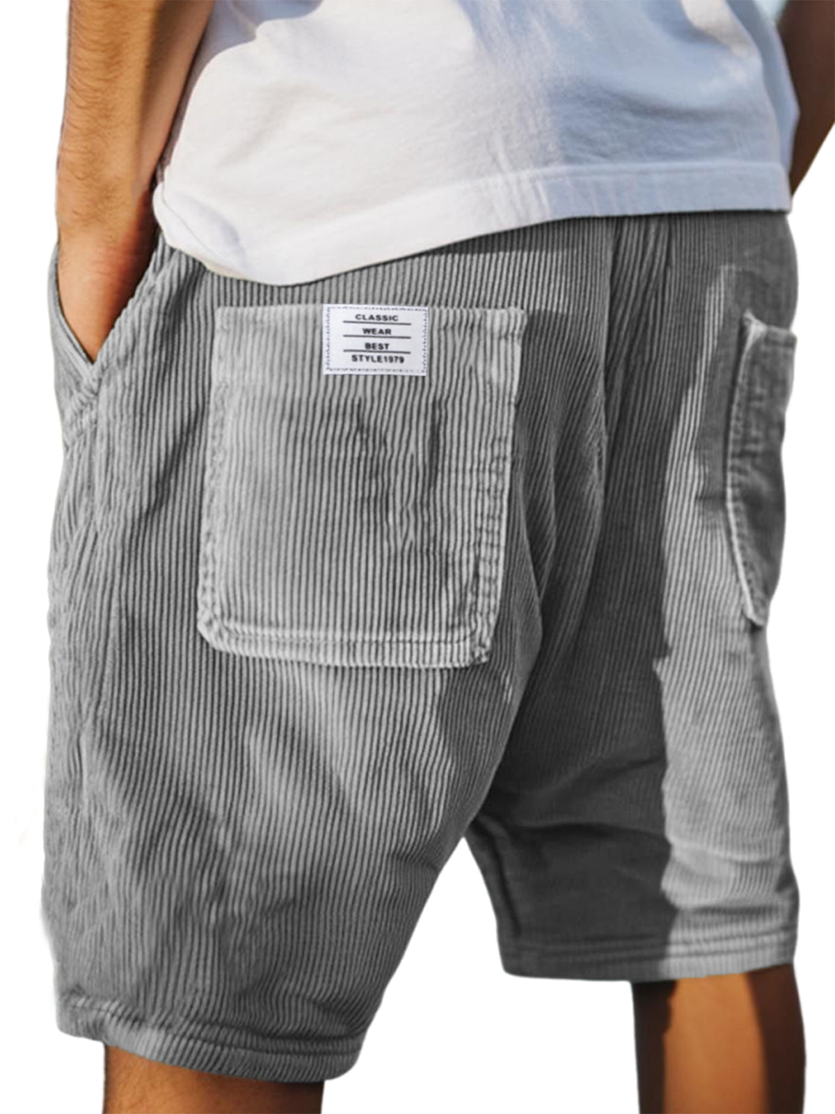 Men's Vintage Corduroy Multi-pocket Casual Loose Shorts with Embroidered Logo