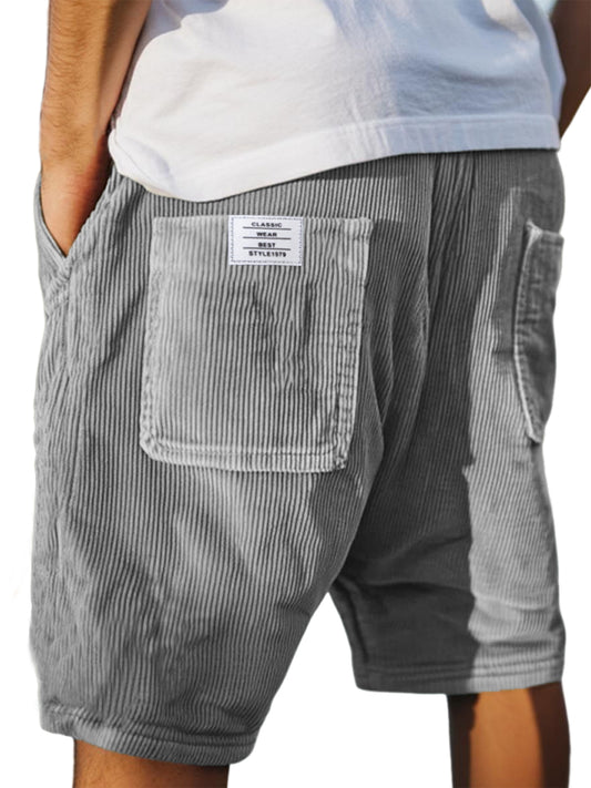 Men's Vintage Corduroy Multi-pocket Casual Loose Shorts with Embroidered Logo