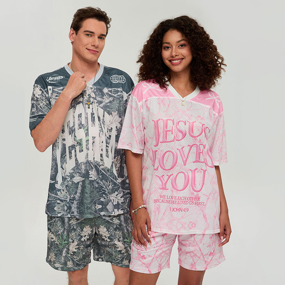 Jesus Loves You Pink Camo Christian Mesh Jersey