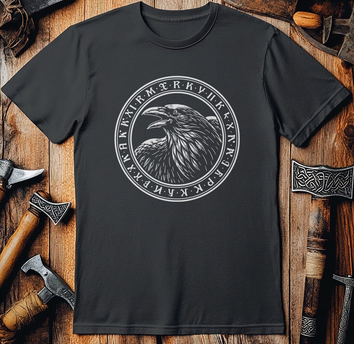 RAVEN WITH RUNES CIRCLE 028 T Shirt US