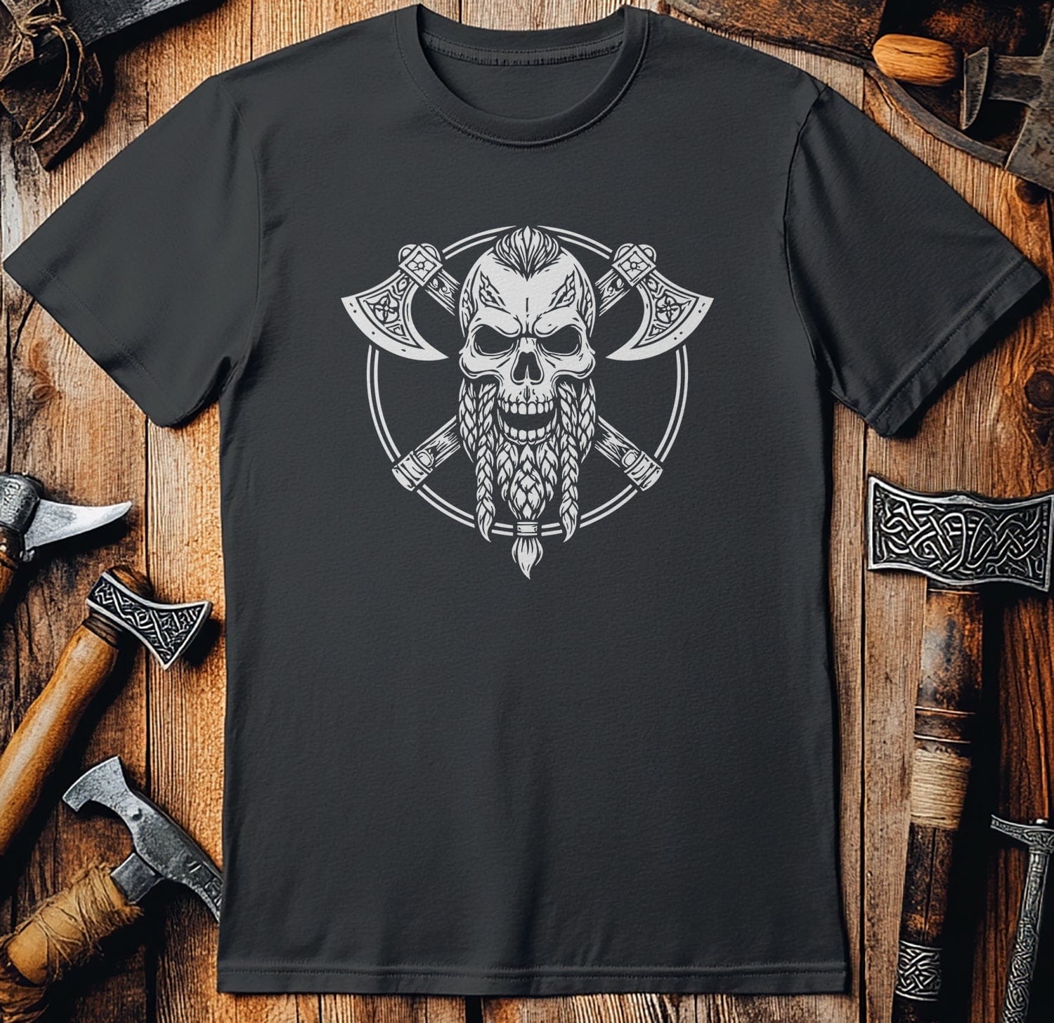 Viking Skull Crossed Axes 028 T Shirt US