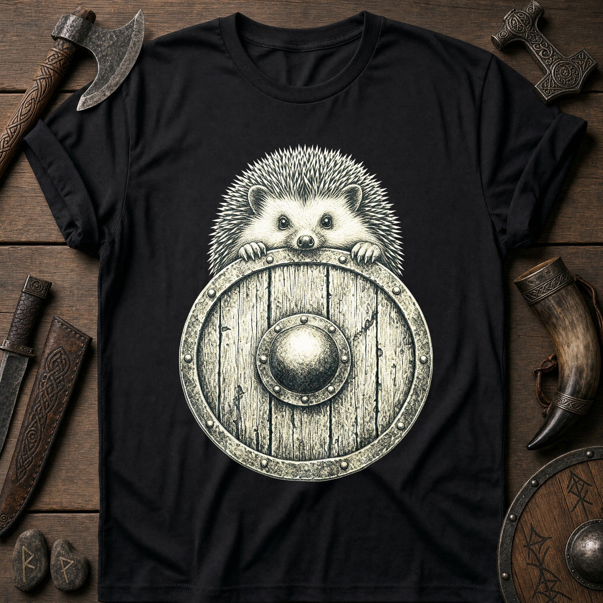 Hedgehog Shield Bearer Viking T-Shirt US