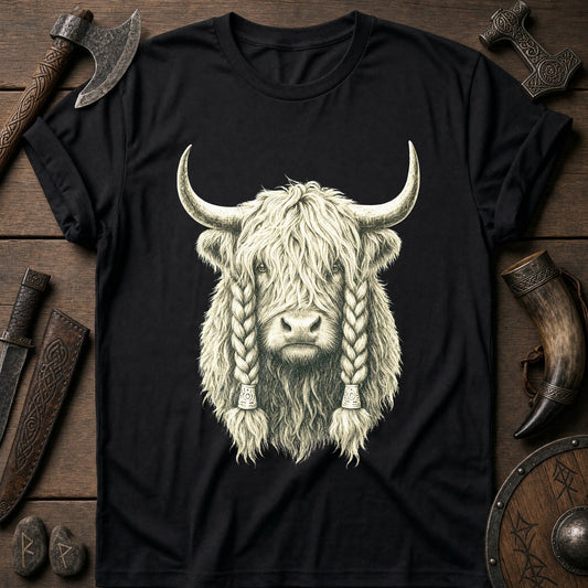 Highland Cow War Braids Viking T-Shirt US