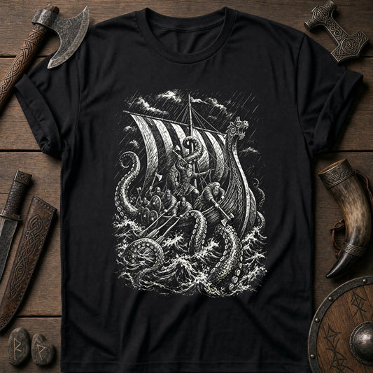 Kraken Takes The Longship Viking T-Shirt US