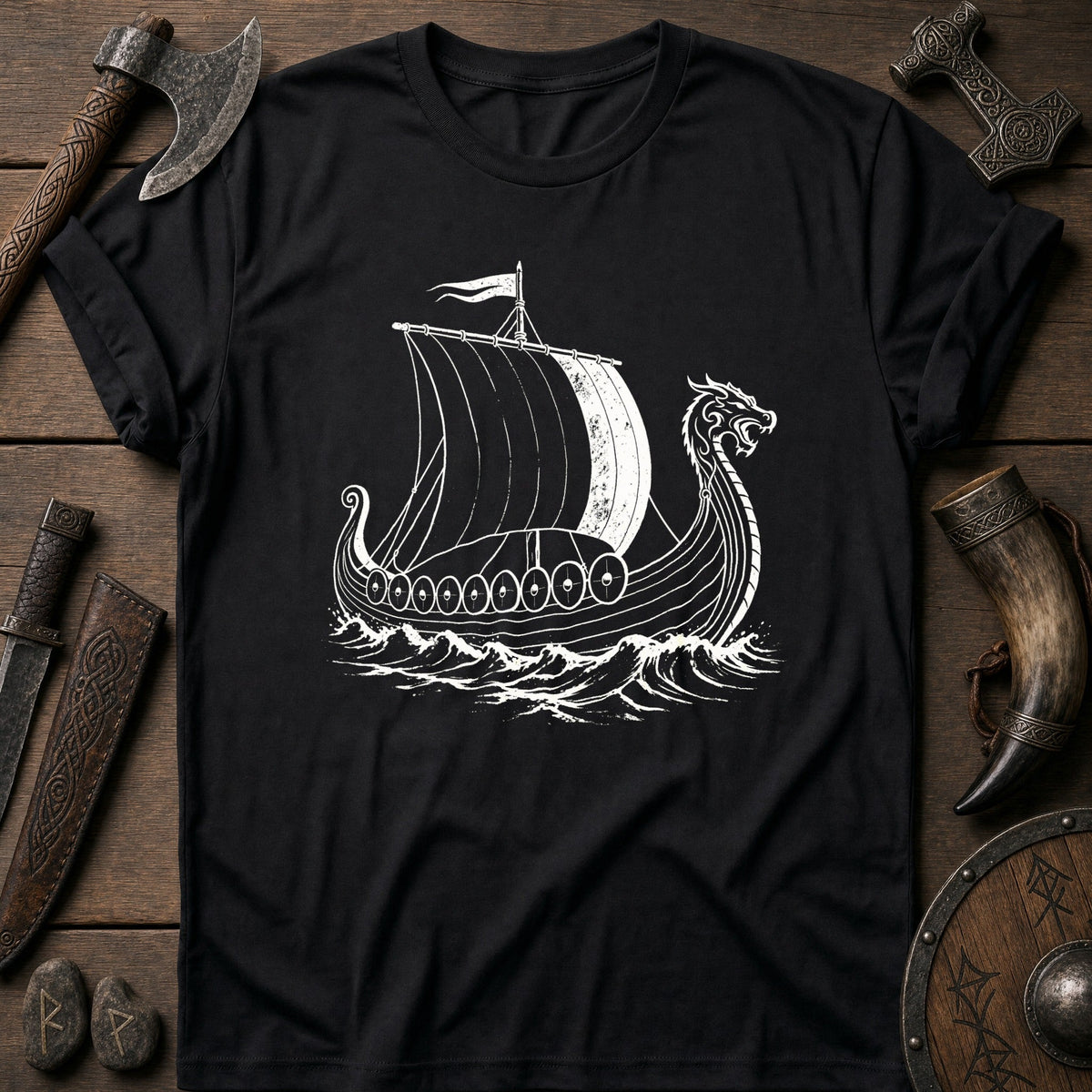 Longship Negative Space Viking T-Shirt US