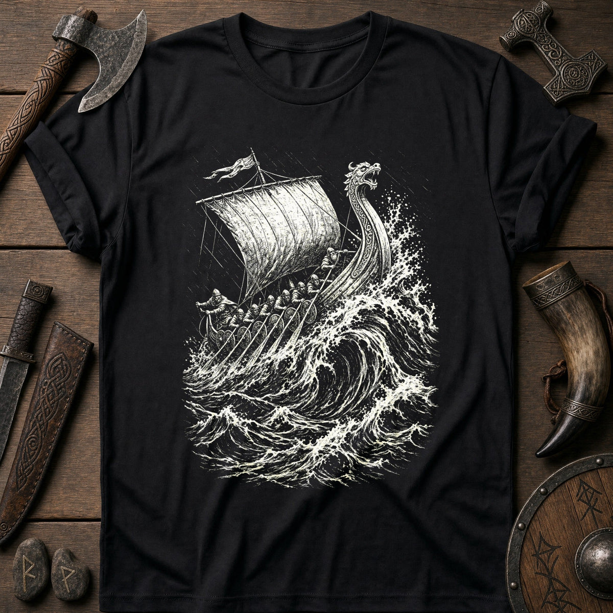 Longship Through The Storm Viking T-Shirt US