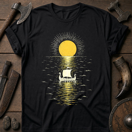 Midnight Sun Mirror Sea Viking T-Shirt US