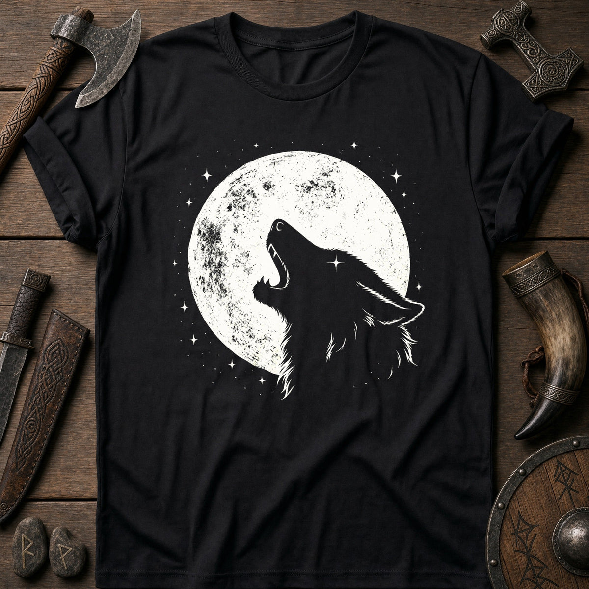 Wolf Swallows The Moon Viking T-Shirt US