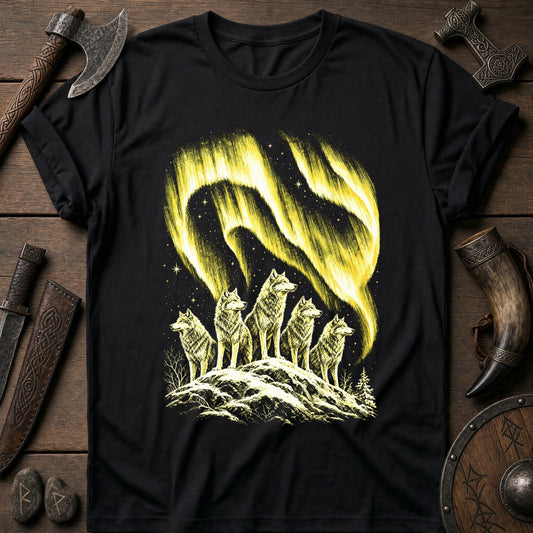 Wolfpack Under Amber Aurora Viking T-Shirt US