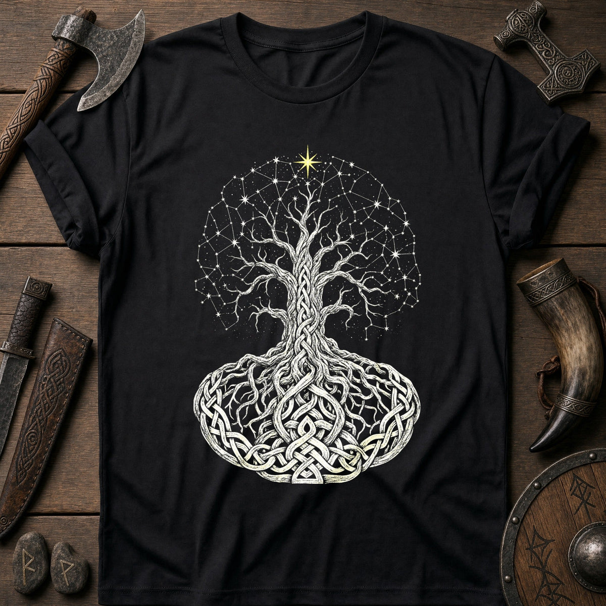 Yggdrasil Crown Of Stars Viking T-Shirt US
