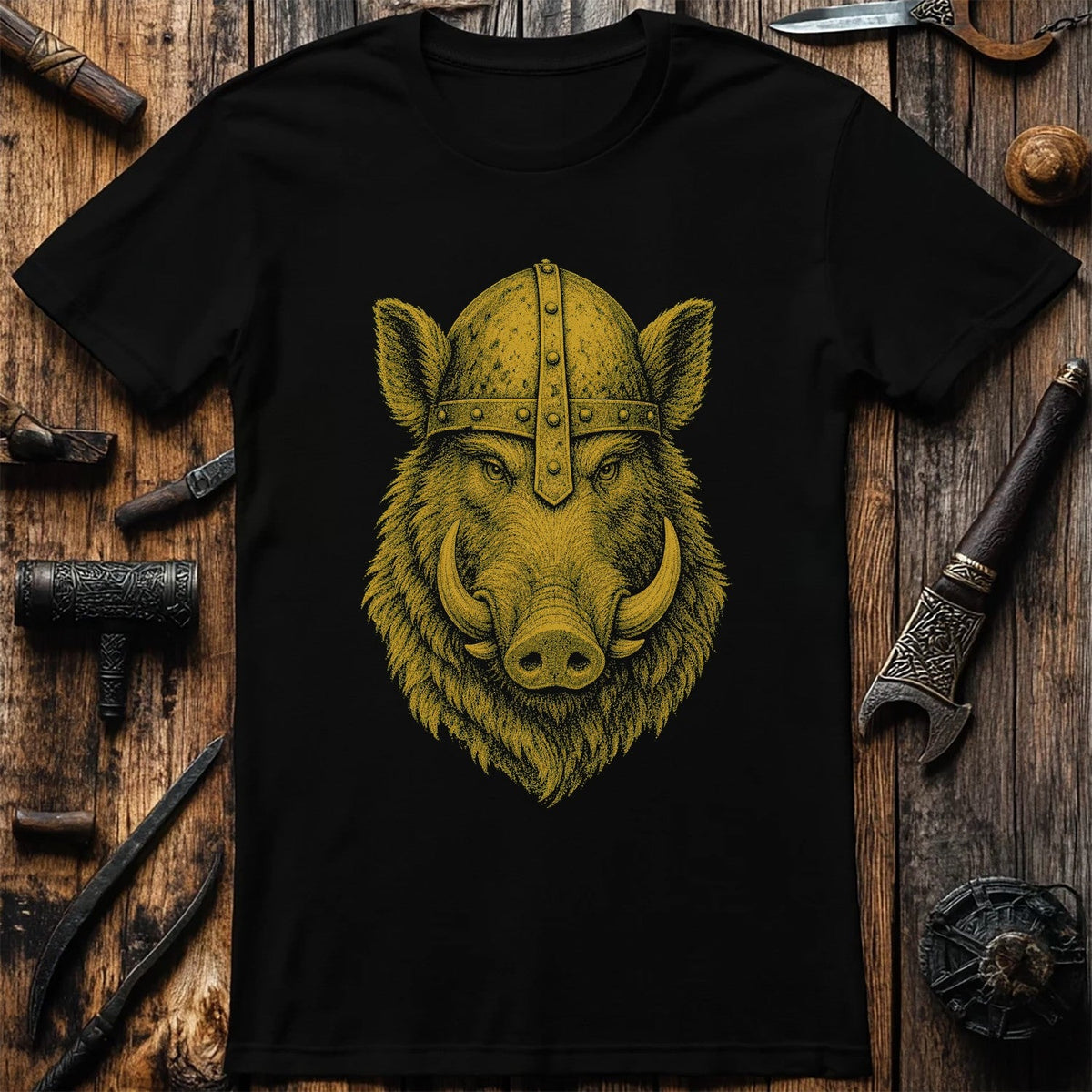 Boar In Iron Helm Viking T-Shirt US