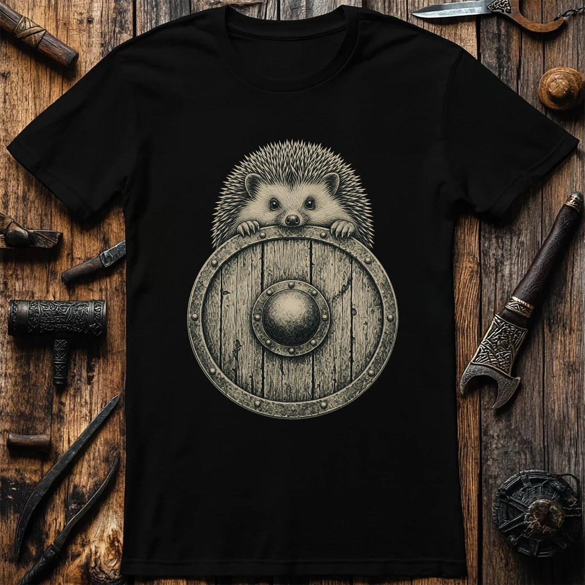 Hedgehog Shield Bearer Viking T-Shirt US