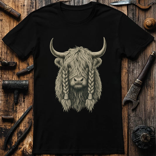 Highland Cow War Braids Viking T-Shirt US