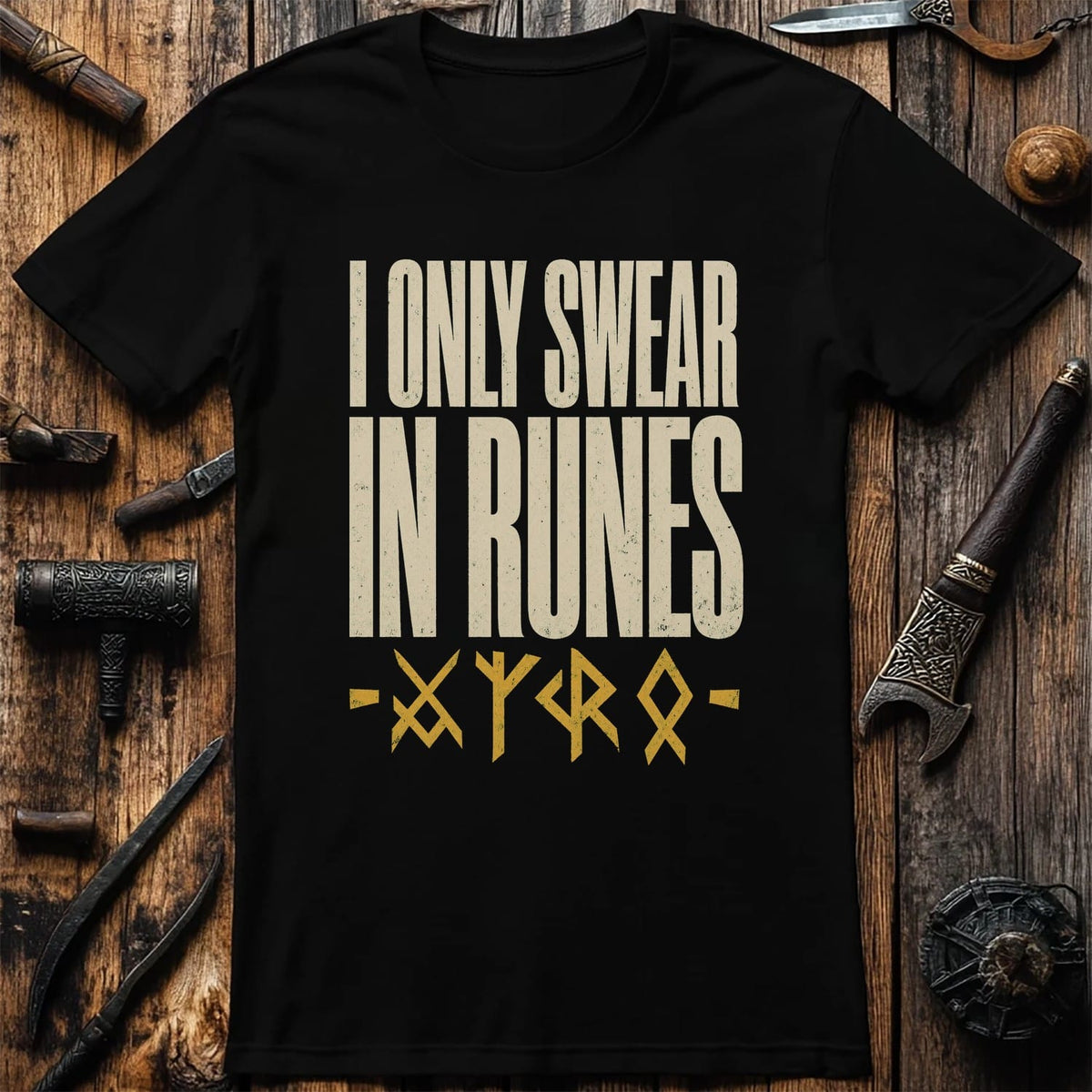 I Only Swear In Runes Viking T-Shirt EU