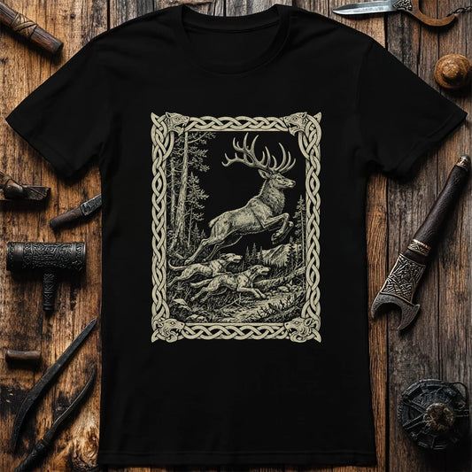 Knotwork Frame Stag Hunt Viking T-Shirt EU