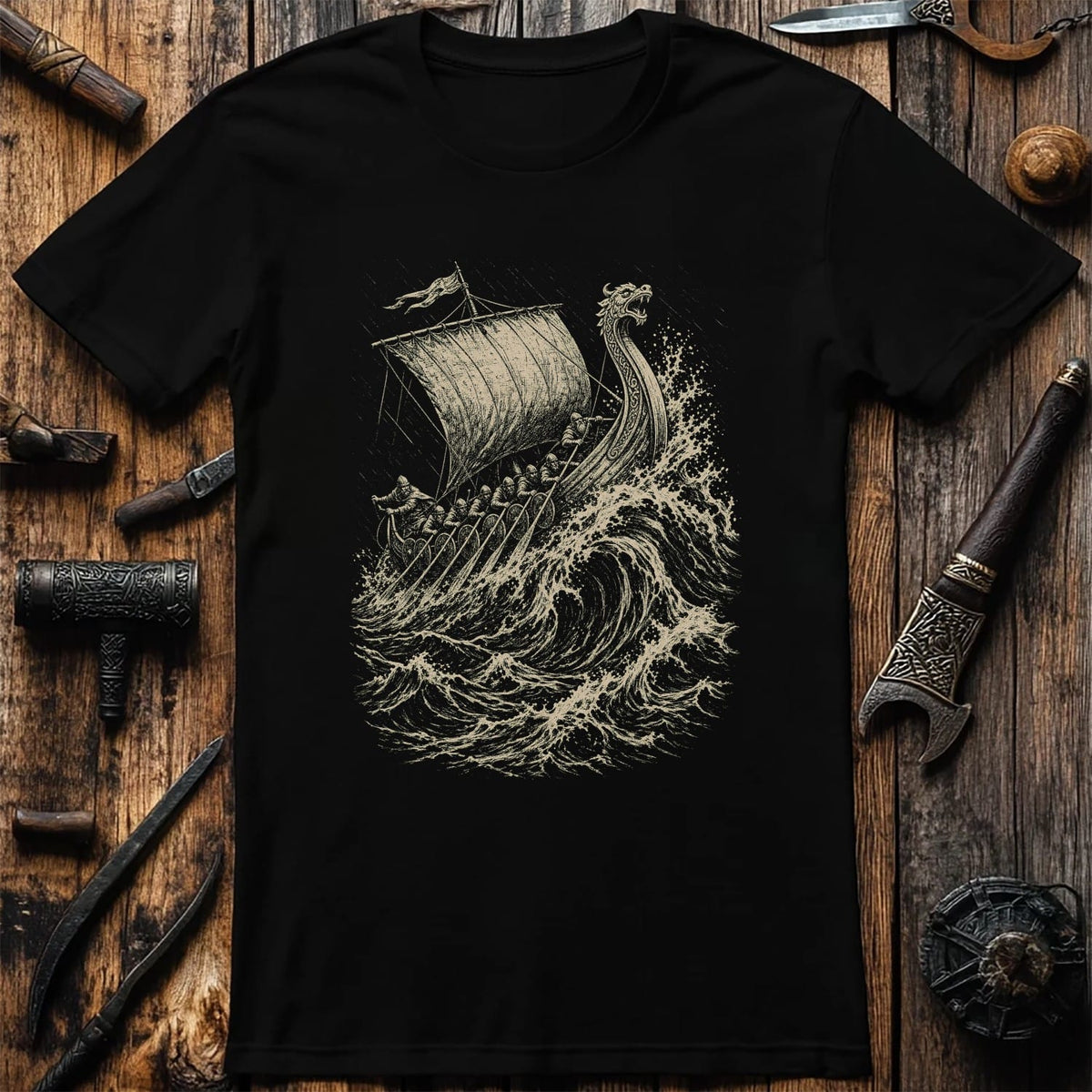 Longship Through The Storm Viking T-Shirt EU