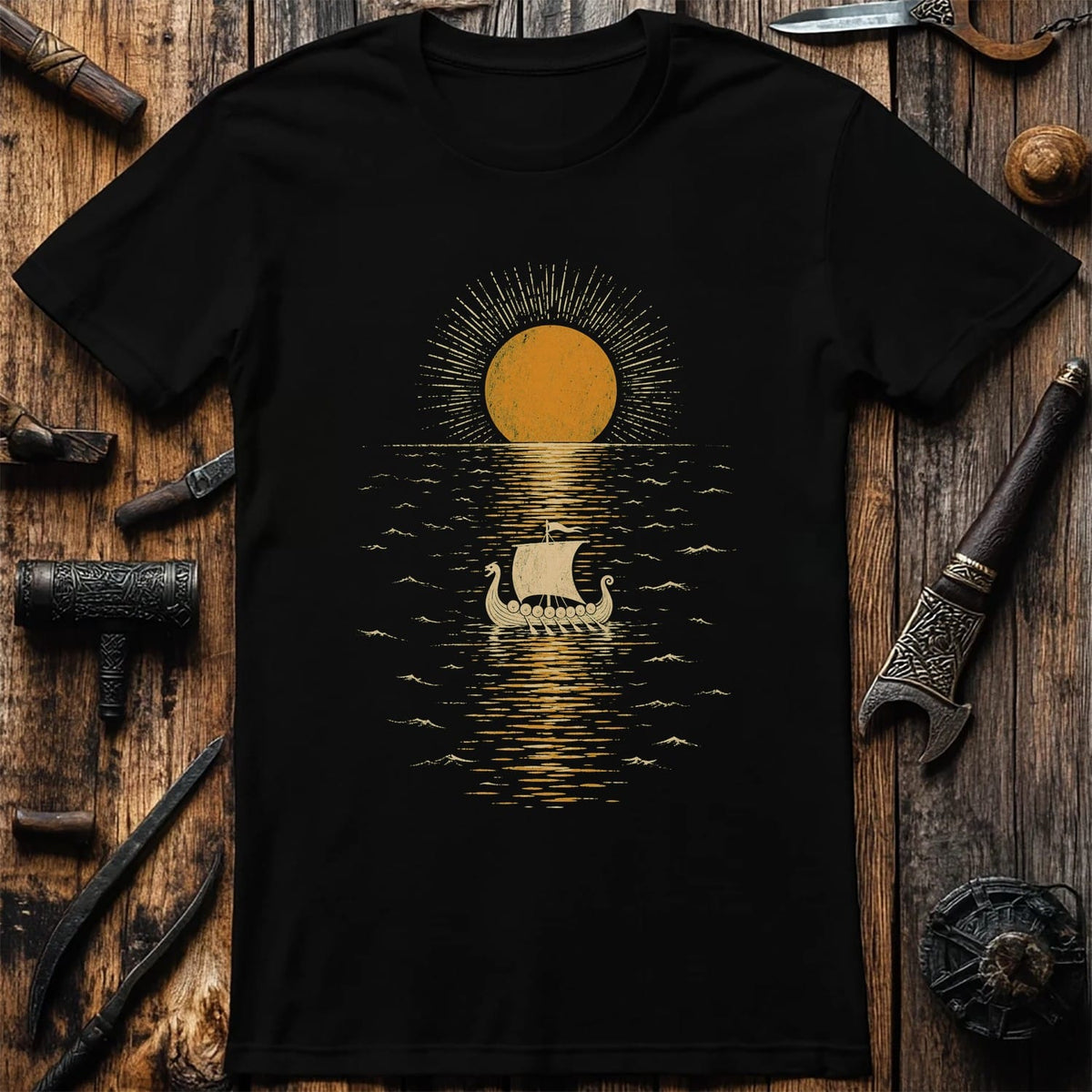 Midnight Sun Mirror Sea Viking T-Shirt EU