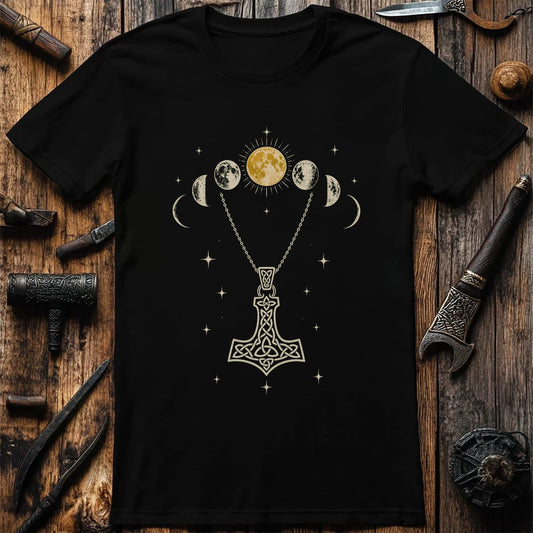 Moon Phases Over Mjolnir Viking T-Shirt EU
