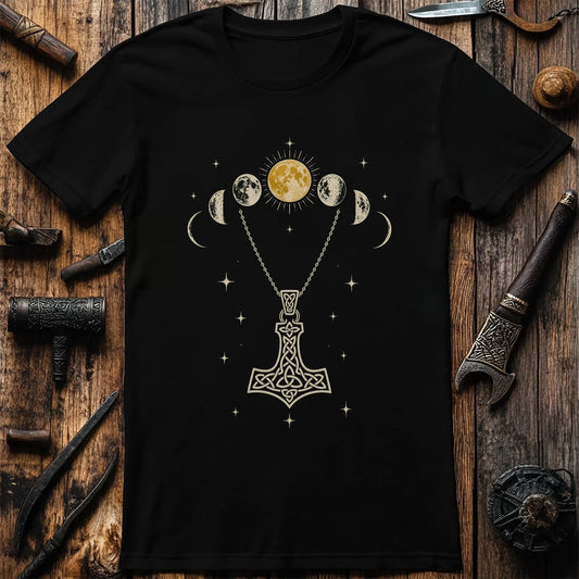 Moon Phases Over Mjolnir Viking T-Shirt US