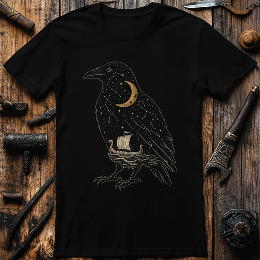 Raven Filled With Night Sky Viking T-Shirt EU