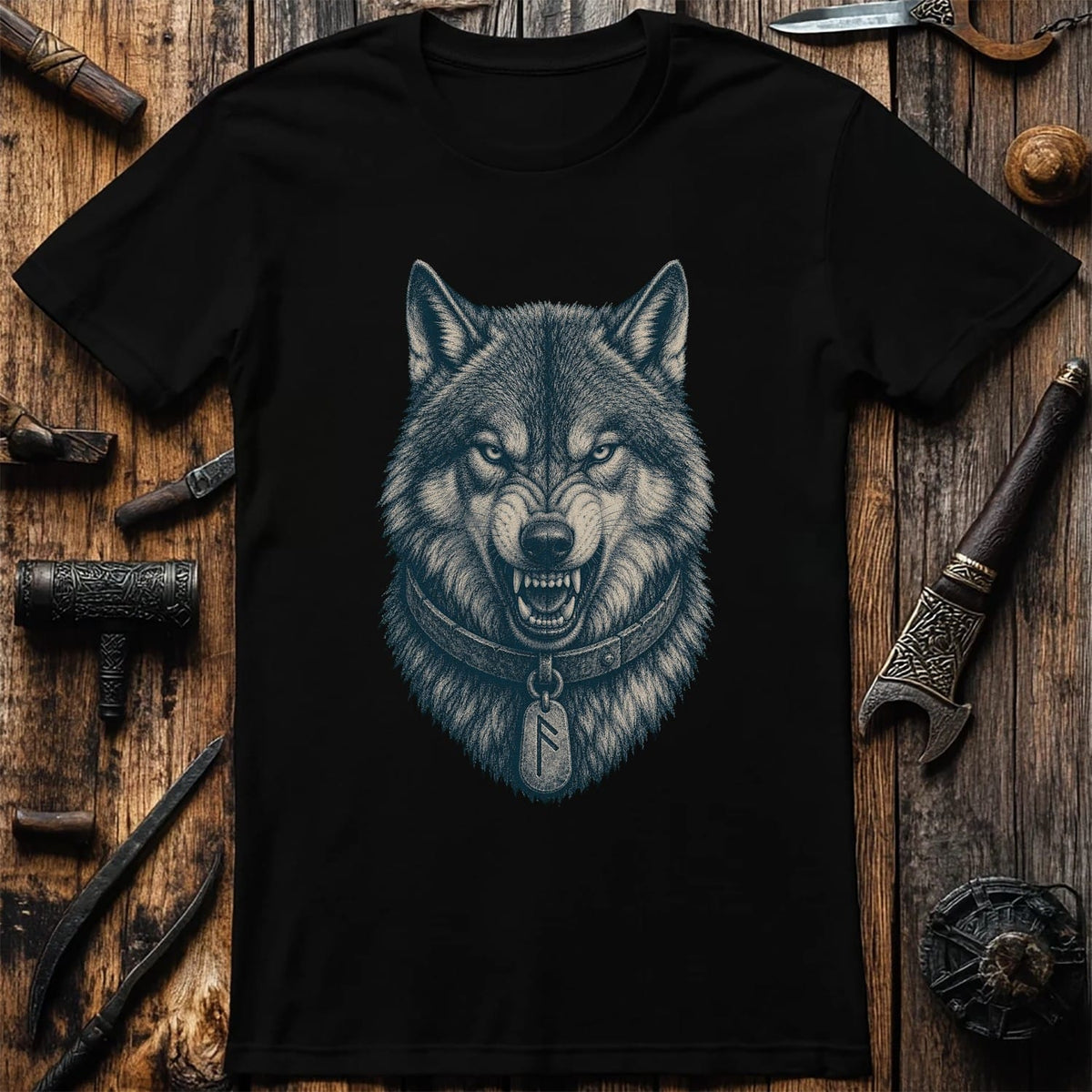 Snarling Wolf Bust Viking T-Shirt EU