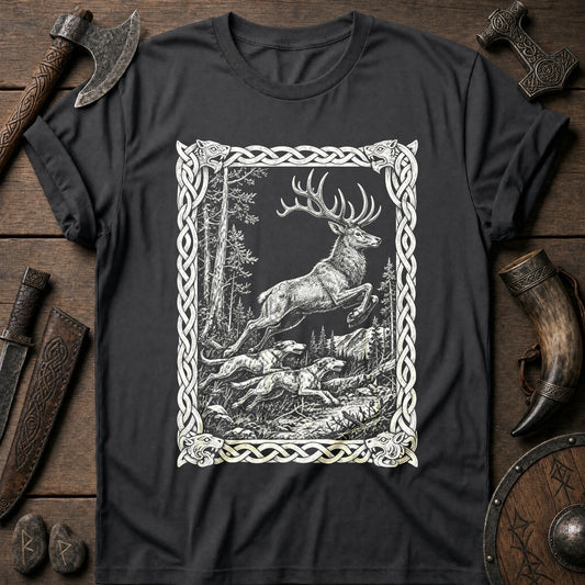 Knotwork Frame Stag Hunt Viking T-Shirt US