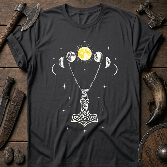 Moon Phases Over Mjolnir Viking T-Shirt US
