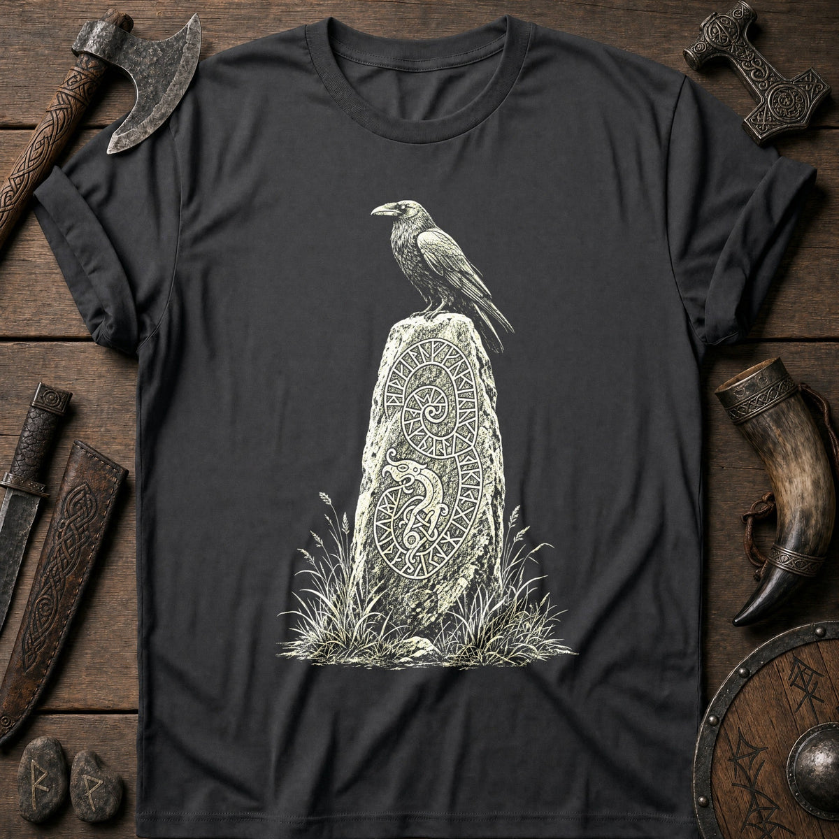 Raven On The Runestone Viking T-Shirt US
