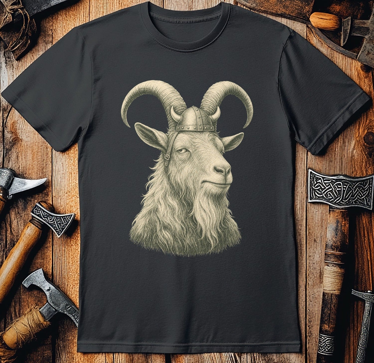 Goat Helm Between Horns Viking T-Shirt US