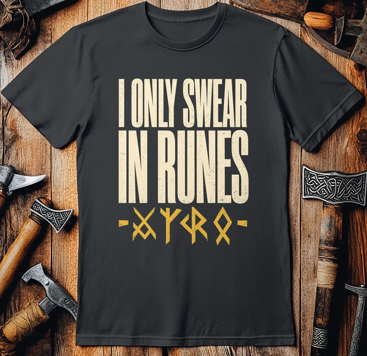I Only Swear In Runes Viking T-Shirt EU