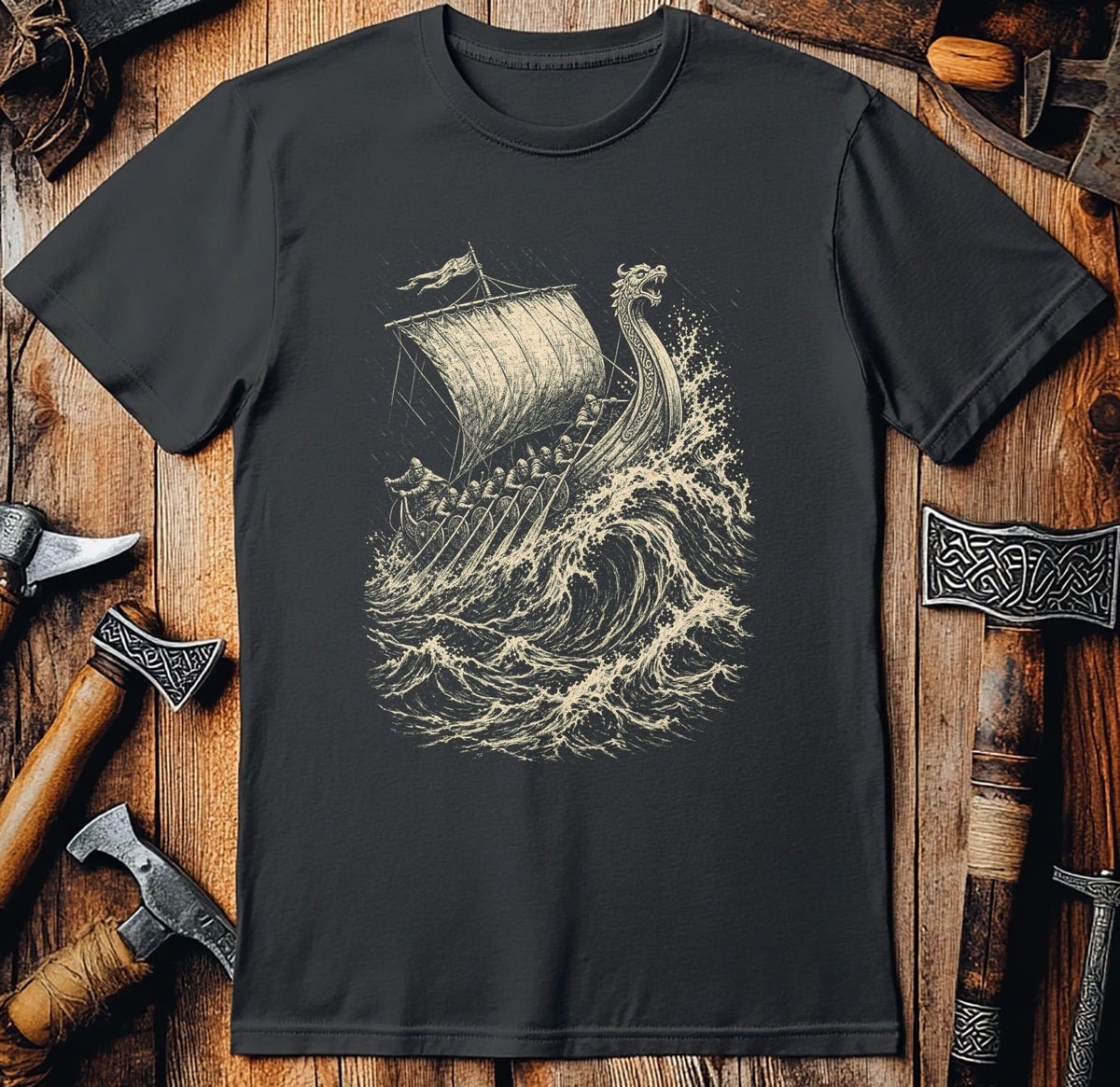 Longship Through The Storm Viking T-Shirt US