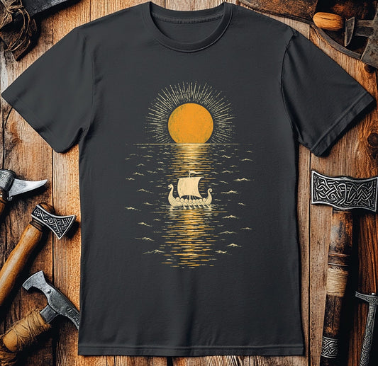 Midnight Sun Mirror Sea Viking T-Shirt US