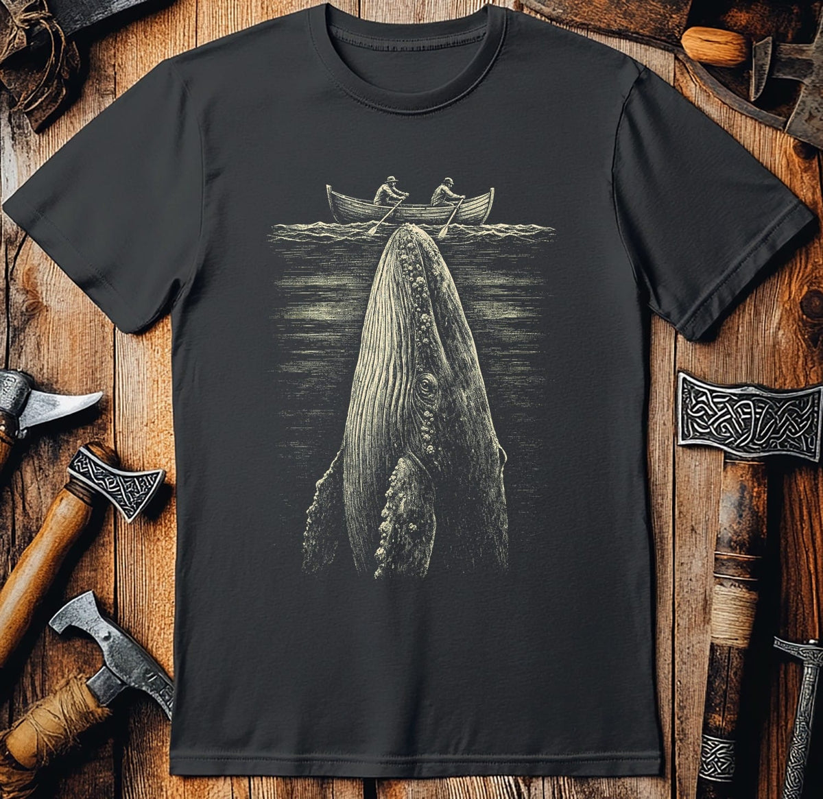 Whale Beneath The Rowboat Viking T-Shirt US