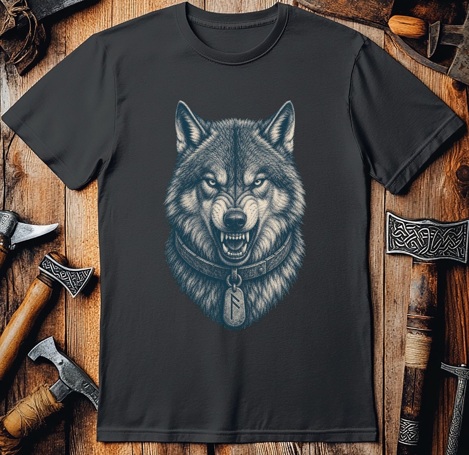 Snarling Wolf Bust Viking T-Shirt US