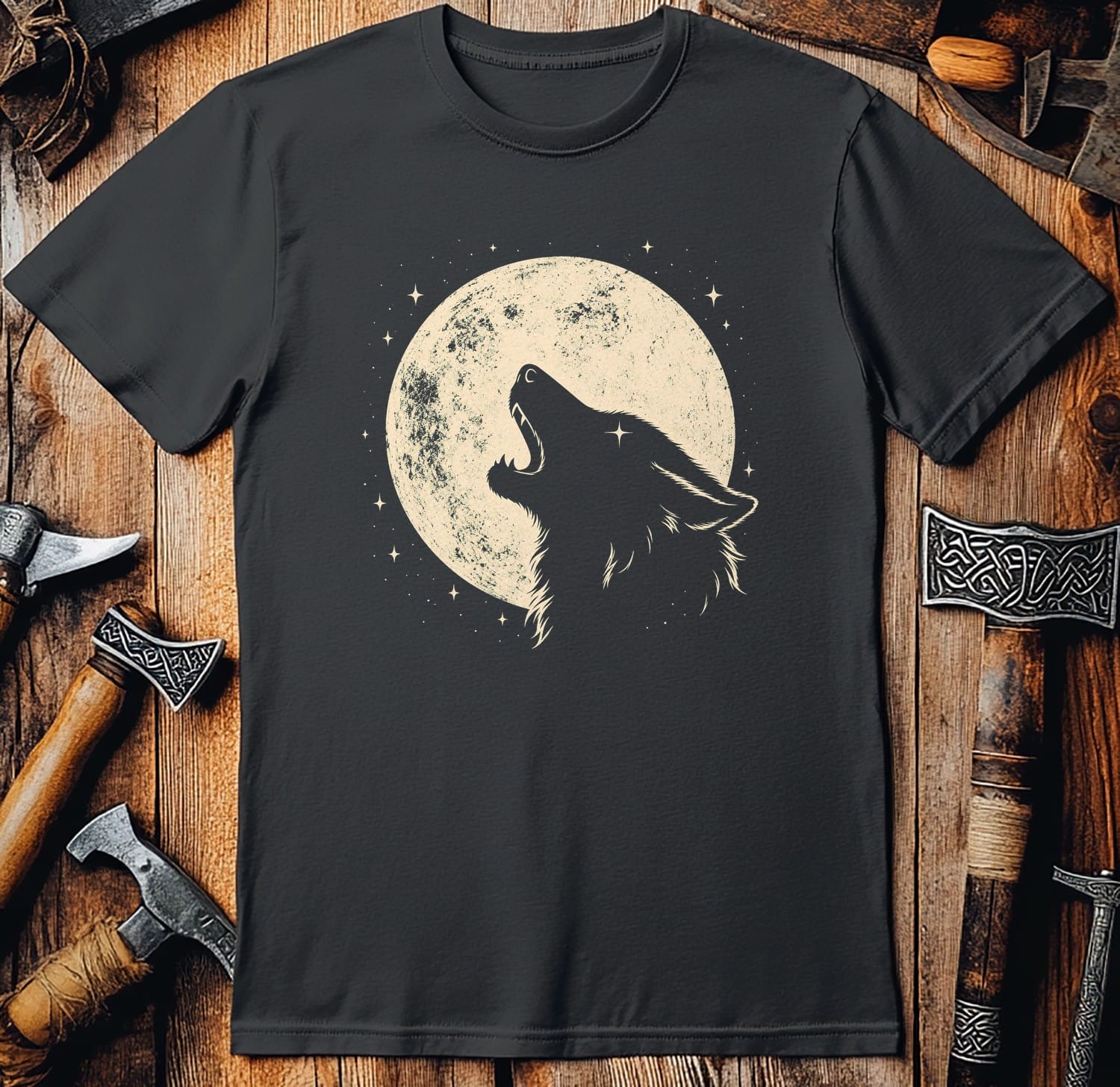 Wolf Swallows The Moon Viking T-Shirt EU