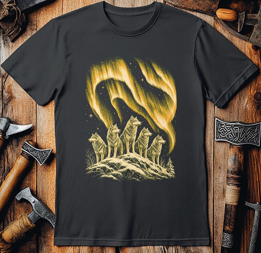 Wolfpack Under Amber Aurora Viking T-Shirt US