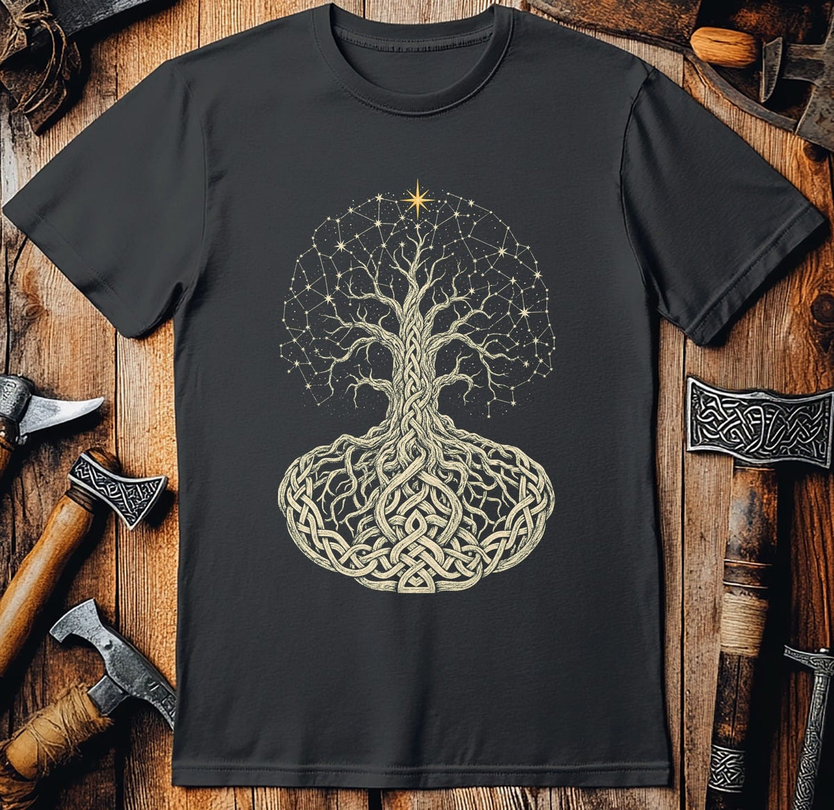 Yggdrasil Crown Of Stars Viking T-Shirt US