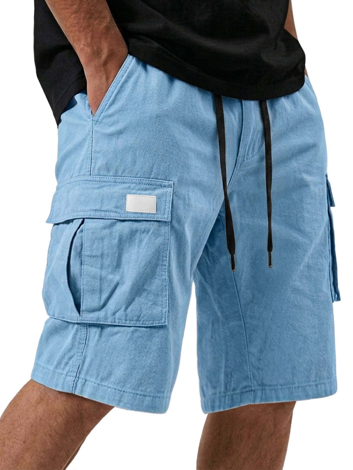 Men's Pure Cotton Multi-pocket Embroidered Leather Label Casual Work Shorts