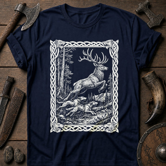Knotwork Frame Stag Hunt Viking T-Shirt US
