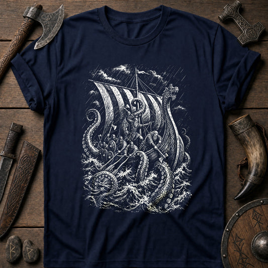 Kraken Takes The Longship Viking T-Shirt US