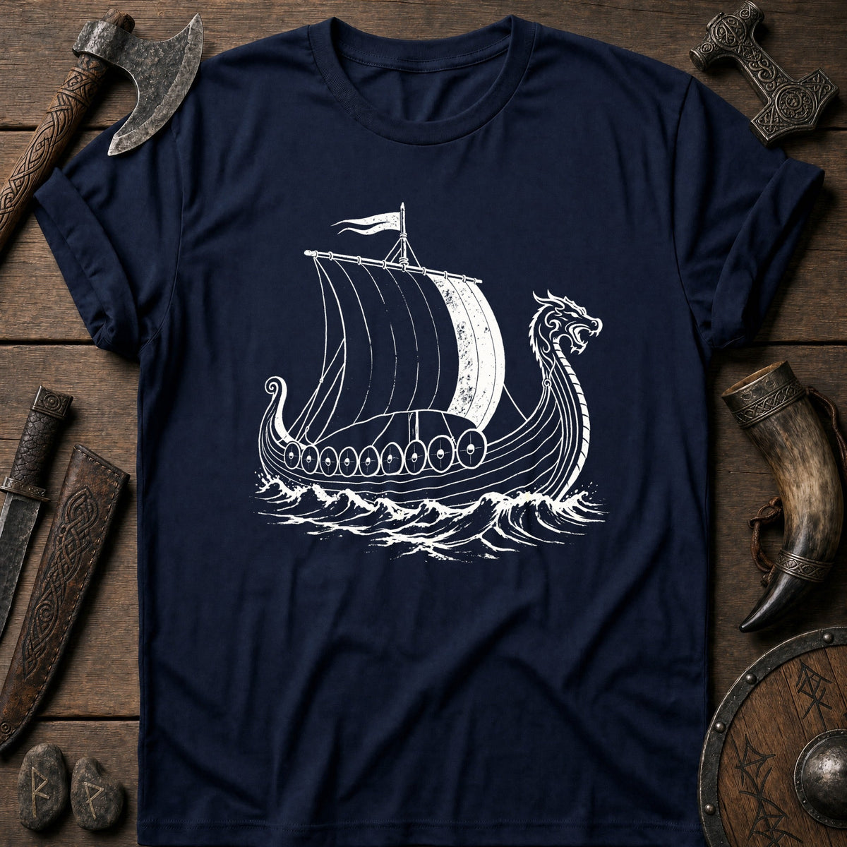 Longship Negative Space Viking T-Shirt US