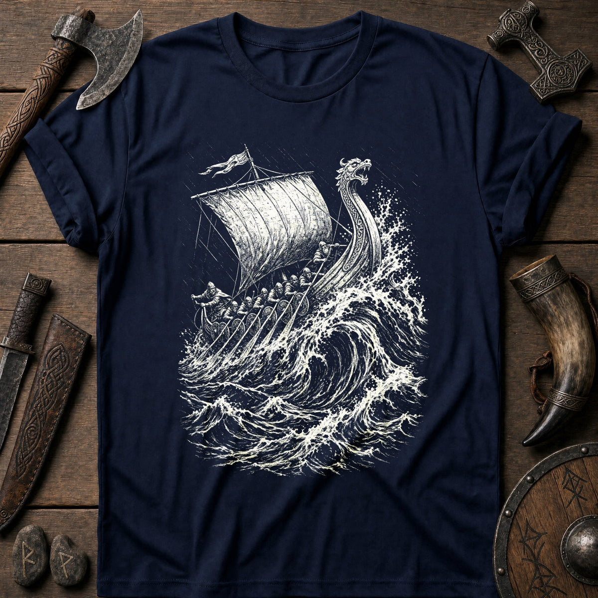 Longship Through The Storm Viking T-Shirt US