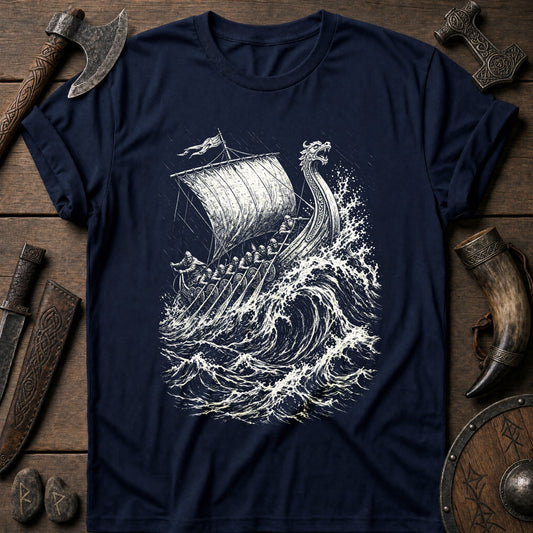Longship Through The Storm Viking T-Shirt US