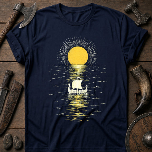 Midnight Sun Mirror Sea Viking T-Shirt US