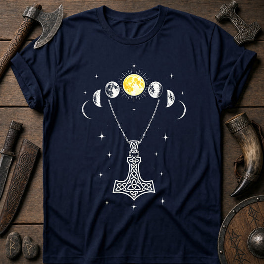 Moon Phases Over Mjolnir Viking T-Shirt US