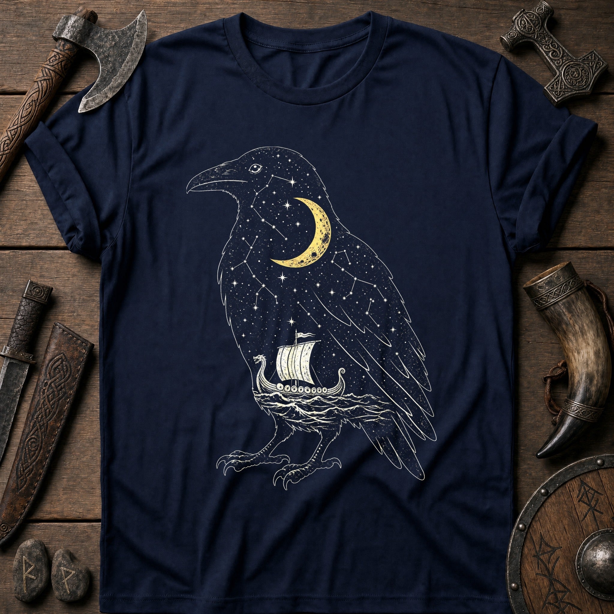 Raven Filled With Night Sky Viking T-Shirt US