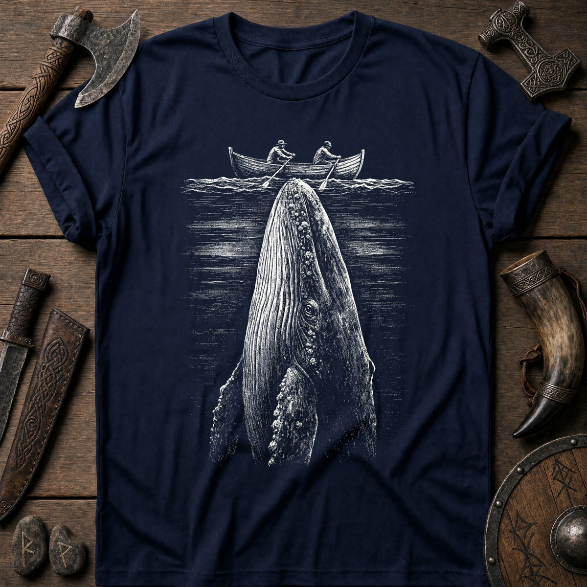Whale Beneath The Rowboat Viking T-Shirt US