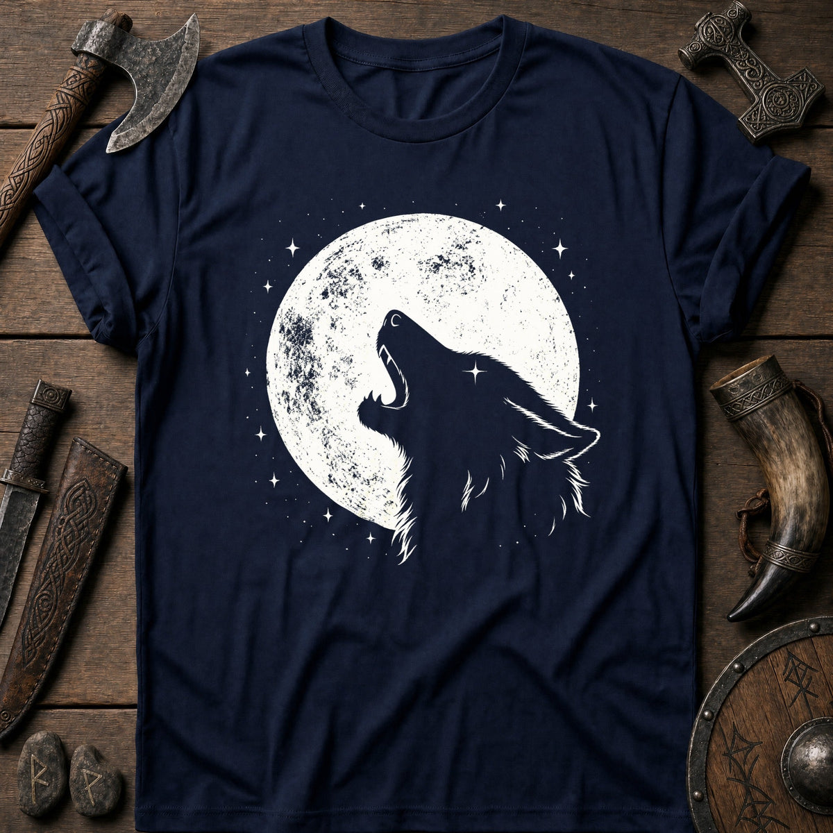 Wolf Swallows The Moon Viking T-Shirt US