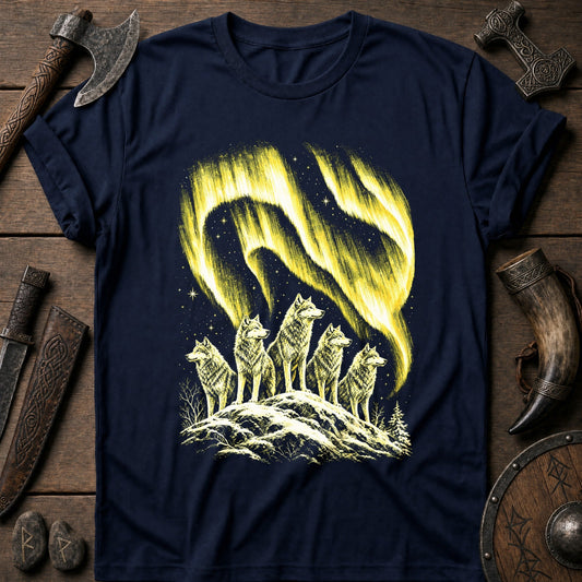 Wolfpack Under Amber Aurora Viking T-Shirt US