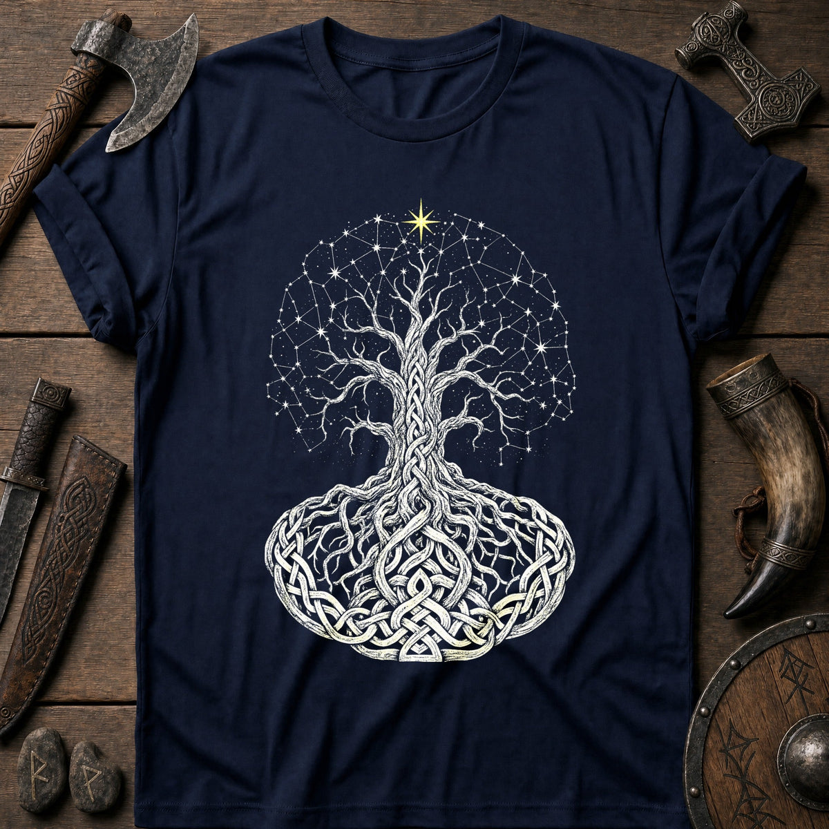Yggdrasil Crown Of Stars Viking T-Shirt US
